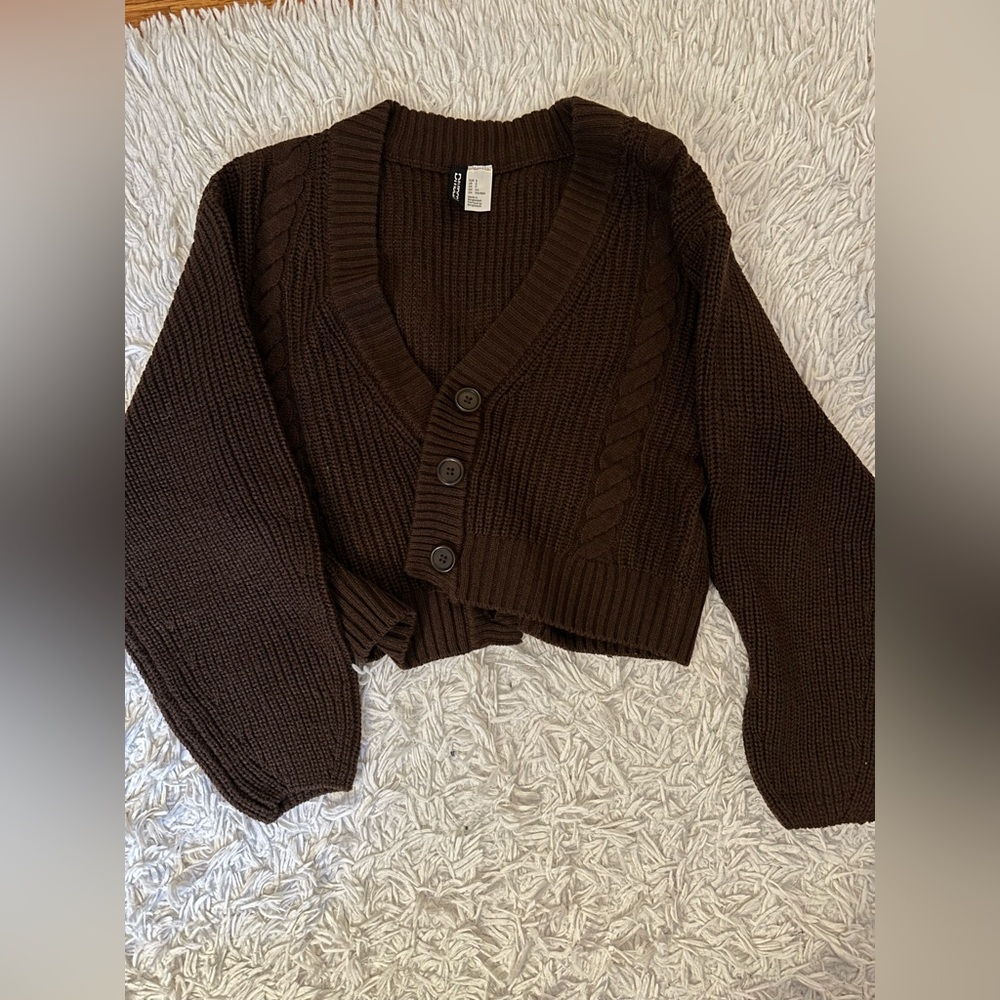 H&M Cozy Brown Cable Knit Cardigan Sweater